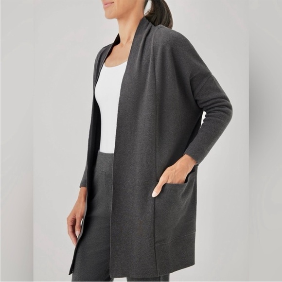 Pact Airplane Cardigan Charcoal Heather Gray Size Medium Large - Picture 2 of 8